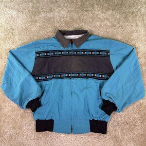 Vintage Santa Fe Trail Zip Up Aztec Windbreaker Jacket Teal Men’s Large